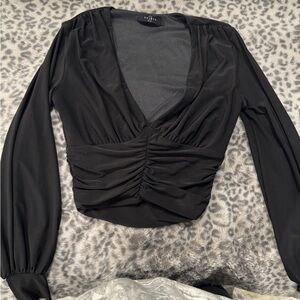Saints black long sleeve rutched top.